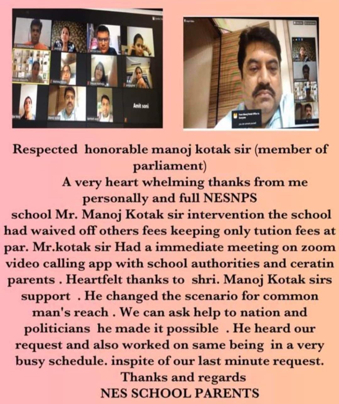 Adarsh Maharashtra | एनईएस शाळेच्या फी वाढी प्रश्नी खासदार मनोज कोटक यांनी पालकांना दिला न्याय